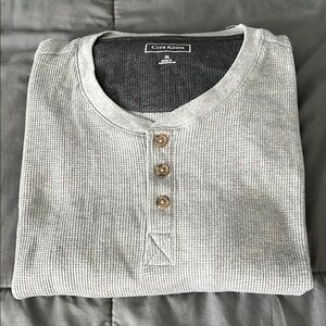 Club Room Waffle Knit Henley Gray Size XLarge